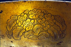 Detail eines gravierten Beckens, Tang-Dynastie (vergoldetes Silber)