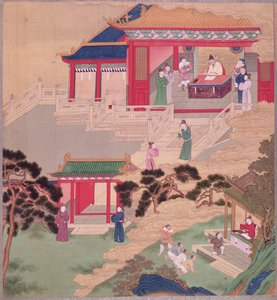 Kaiser Tai Tsung (r.762-779) liest ein medizinisches Buch, aus einer Geschichte der chinesischen Kaiser von Chinese School