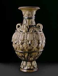 Grünware Krug mit geformten Verzierungen, Yue Kikn-Stätte, Sechs Dynastien Periode von Chinese School