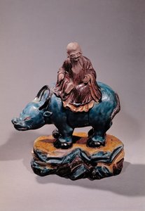 Lao-Tzu (ca. 604-531 v. Chr.) auf seinem Büffel, Qing-Dynastie (Keramik)
