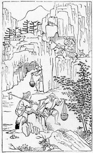 Abbau von weißem Ton, aus einer Serie von Illustrationen zur Herstellung von Porzellan