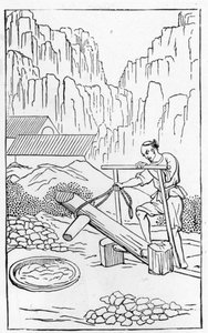 Ton stampfen, aus einer Serie von Illustrationen zur Herstellung von Porzellan von Chinese School