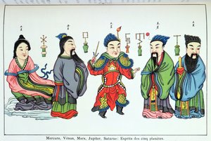 Die Geister der fünf Planeten, Merkur, Venus, Mars, Jupiter und Saturn, reproduziert in Recherche sur les supersitions en Chine von Pater Henri Dore und veröffentlicht 1911 von Chinese School