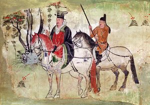 Zwei Reiter in einer Landschaft oder, Der Boddhisatva und sein Knappe, Tang-Periode