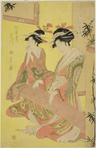 Schönheiten parodieren die sieben Weisen - Eine Auswahl jüngerer Kurtisanen (Shichi kenjin yatsushi bijin shinzo zoroe): Miyagawa vom Matsubaya von Chobunsai Eishi