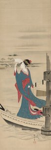 Schönheit in einem Boot auf dem Sumida-Fluss, späte 1700er-frühe 1800er