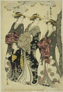 Komurasaki von der Kadotamaya mit den Begleitern Hatsune und Shirabe