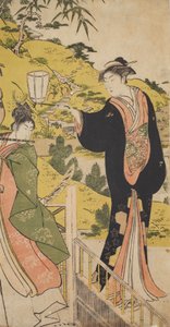 Junger Mann, der Flöte spielt, und Frau mit Laterne von Chobunsai Eishi