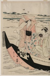 Frauen in einem Vergnügungsboot auf dem Sumida-Fluss
