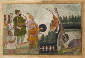 Rawat Gokul Das inspiziert einen gefangenen Tiger, 1810-1815