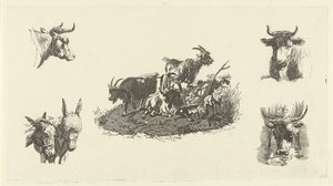 Drei Ziegen mit Kuh- und Eselsköpfen von Christiaan Godfried Schutze van Houten