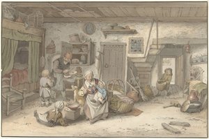 Interieur mit Bauernfamilie von Christiaan Josi