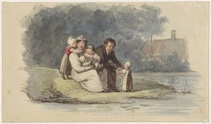 Familie am Wasser sitzend von Christiaan Julius Lodewijk Portman