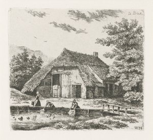 Drei Frauen waschen in Beek von Christiaan Wilhelmus Moorrees