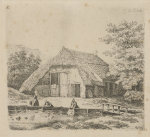 Drei Frauen beim Wäschewaschen in Beek von Christiaan Wilhelmus Moorrees