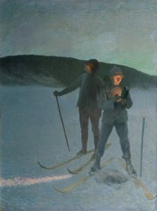 Eisfischen mit Skifahren, Abend