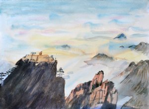 Steinaffe, der über ein Meer von Wolken blickt, 2015