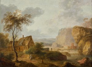 Gebirgslandschaft mit Fluss und Bauernhof von Christian Hilfgott Brand