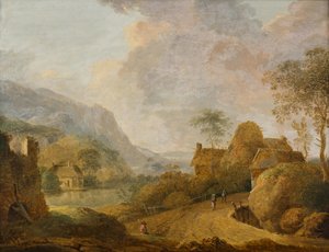Gebirgslandschaft mit Fluss und Bauernhof von Christian Hilfgott Brand