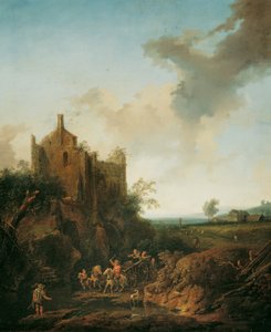 Landschaft mit Schlossruine und Pferdewagen von Christian Hilfgott Brand