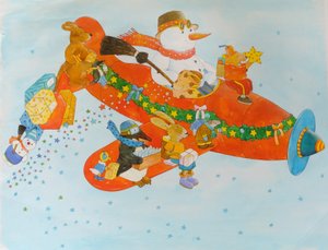 Weihnachtsflugzeug mit Schneemann