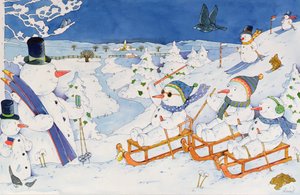 Schneemänner beim Rodeln von Christian Kaempf