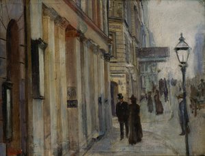 Die Ecke Karl Johan Straße und Dronningen Straße von Christian Krohg