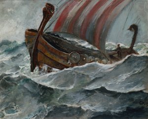 Wikingerschiff bei schlechtem Wetter