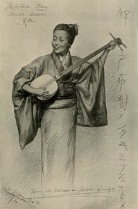 Frau spielt Shamisen, Mentaki-Wasserfälle, Kobe, Japan, 1898 von Christian Wilhelm Allers