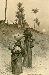 Frauen tragen Wasserkrüge am Ufer des Nils, Kairo, Ägypten, 1898 von Christian Wilhelm Allers