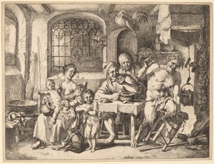 Ein Satyr besucht eine Bauernfamilie von Christian Wilhelm Ernst Dietrich