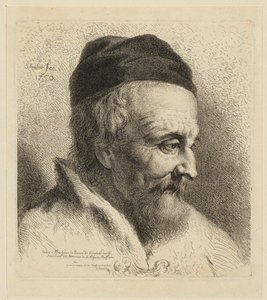 Schaf-, Ziegen- und Widderkopf mit Lämmern und liegenden Schafen, Blatt 3 der Folge „Tierstudien“ von Christian Wilhelm Ernst Dietrich