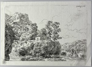 Die Hütte auf einem Felsen in der Nähe eines Baches von Christian Wilhelm Ernst Dietrich