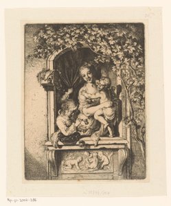 Frau mit Kindern im dekorierten Fenster von Christian Wilhelm Ernst Dietrich