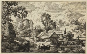 Zwei Holzhäuser am Wasser von Christian Wilhelm Ernst Dietrich