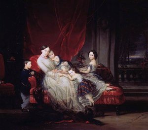 Porträt von Großfürstin Maria Nikolajewna mit ihren Kindern, 1849