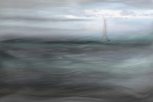 Segelboot im Nebel von Christina Sillen