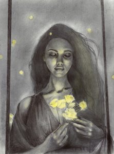 Träumerische Frau mit leuchtenden Blumen von Christine Lindstrom