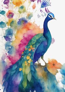 Lebendiges Aquarell-Pfau von Christine Lindstrom