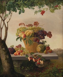 Ein Korb mit Früchten in einer Landschaft von Christine Løvmand