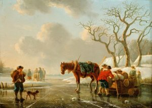 Winterabend am vereisten Fluss von Christoffel Albertus Vos