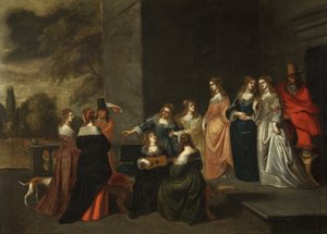 Gruppe auf einer Terrasse, ca. 1640