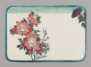 Kleine Karte mit Chrysanthemen und Prunkwinde, ca. 1880