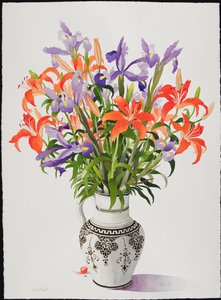 Blumen in einem schwarz-weißen Krug von Christopher Ryland