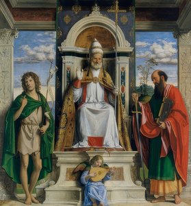 Simon Petrus, Johannes der Täufer und Paulus von Tarsus von Cima da Conegliano