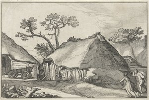 Bauernhof und ein Wagen auf einem Hof