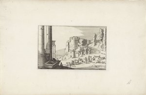 Hügellandschaft mit einem Brunnen und Hirten