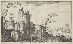 Ruinenhafte Stadttor am Wasser