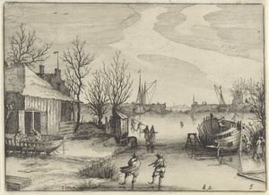 Werft an einem zugefrorenen Kanal von Claes Jansz. Visscher (II)