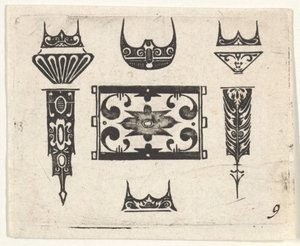 Schwarzarbeit-Druck mit neun Motiven (ca. 1620) von Claes Jansz Visscher